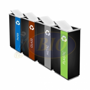 SS102(BLK) |IN4| Powder Coated Recycle Bin Rectangular c/w Flip Top (4-in-1)