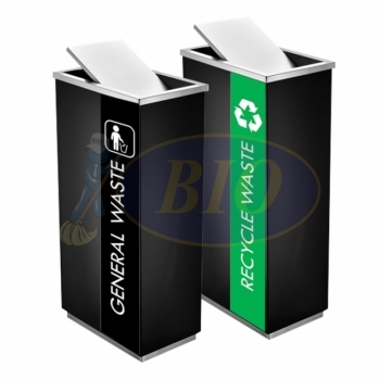 SS102 |IN2| (BLK) Black Powder Coated Recycle Bin Rectangular C/W Flip Top (2-in-1)