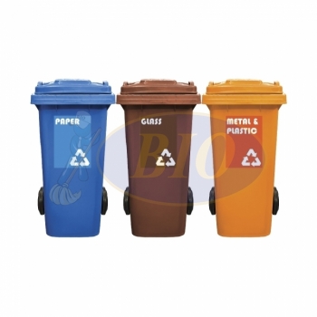 120L Mobile Garbage Recycle Bin 2-Wheel 3-in-1 C/W Sticker