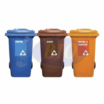 240L Mobile Garbage Recycle Bin 2-Wheel 3-in-1 C/W Sticker