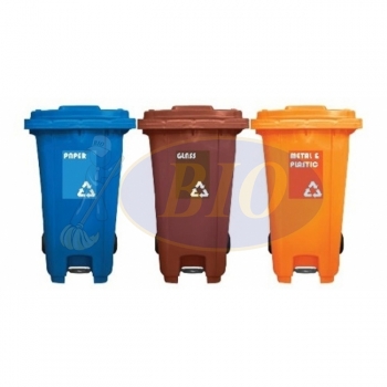 240L Mobile Garbage Recycle Pedal Bin 2-Wheel 3-in-1 C/W Sticker