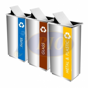 SS102 |IN3| Stainless Steel Recycle Bin Rectangular C/W Flip Top (3-in-1)