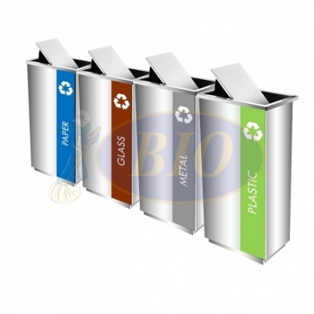 SS102 |IN4| Stainless Steel Recycle Bin Rectangular c/w Flip Top (4-in-1)