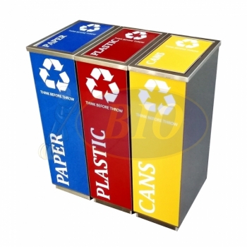 SS102 |CE3| Stainless Steel Recycle Bin Rectangular C/W Flip Top (3-in-1)