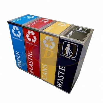 SS102 |CE4| Stainless Steel Recycle Bin Rectangular C/W Flip Top (4-in-1)