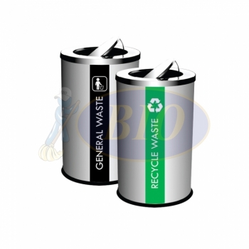 SS106 Stainless Steel Recycle Bin Round C/W Flip Top (2-In-1)
