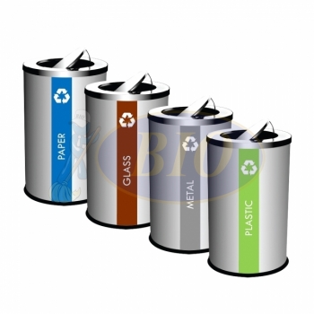 SS106 |IN4| Stainless Steel Recycle Bin Round c/w Flip Top (4-In-1)