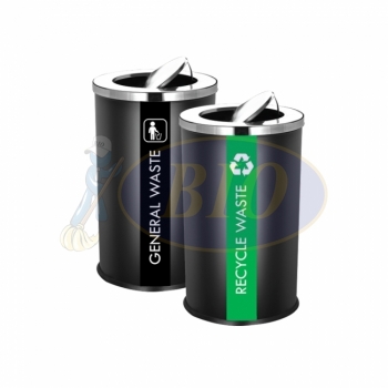 SS106-B |IN2| Black Powder Coated Recycle Bin Round C/W Flip Top (2-In-1)