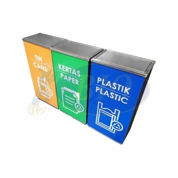 SS102 (BLK) |CM3| Black Powder Coated Recycle Bin Rectangular c/w Flip Top (3-in-1)
