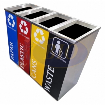 SS102-OT |CE4| Stainless Steel Recycle Bin Rectangular C/W Open Top (4-In-1)