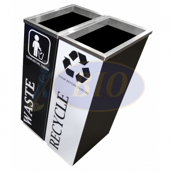 SS102-OTB |CE2| Black Powder Coated Recycle Bin Rectangular C/W Open Top (2-in-1)