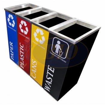 SS102-OTB |CE4| Black Powder Coated Recycle Bin Rectangular C/W Open Top (4-in-1)