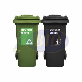 120L Mobile Garbage Recycle Bin 2-Wheel 2-in-1 C/W Sticker