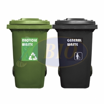240L Mobile Garbage Recycle Bin 2-Wheel 2-in-1 C/W Sticker