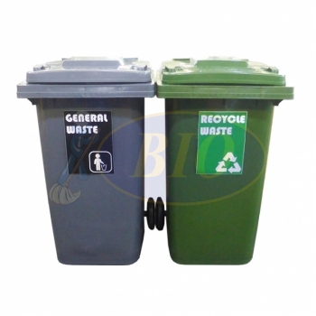 240L Mobile Garbage Recycle Bin 2-Wheel 2-in-1 C/W Sticker