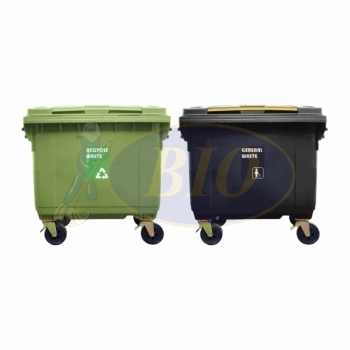 660L Mobile Garbage Recycle Bin 4-Wheel 2-in-1 C/W Sticker