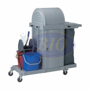 R37 Full Cover Janitor Cart cw Double Bucket (Grey)