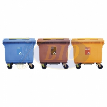 660L Mobile Garbage Recycle Bin 4-Wheel 3-in-1 C/W Foot Pedal