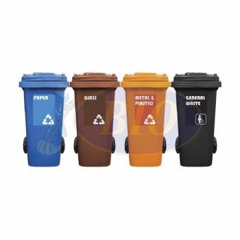 120L Mobile Garbage Recycle Bin 2-Wheel 4-in-1W C/W Sticker