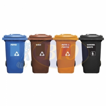 240L Mobile Garbage Recycle Bin 2-Wheel 4-in-1W C/W Sticker