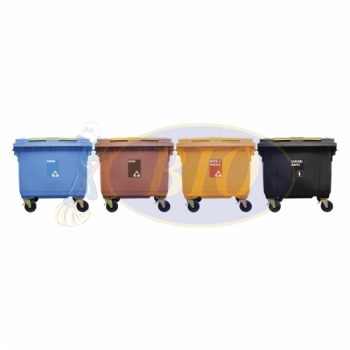 660L Mobile Garbage Recycle Bin 4-Wheel 4-in-1W C/W Sticker