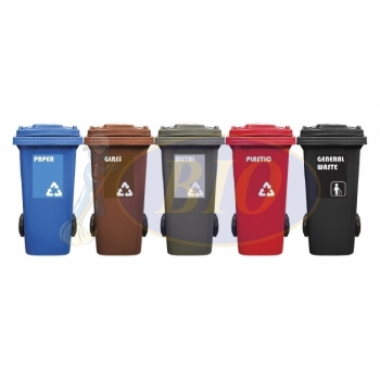 120L Mobile Garbage Recycle Bin 2-Wheel 5-in-1W C/W Sticker