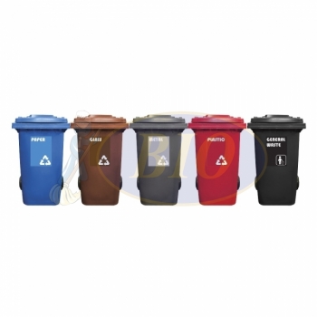 240L Mobile Garbage Recycle Bin 2-Wheel 5-in-1W C/W Sticker