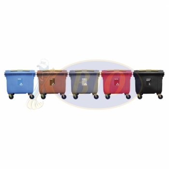 660L Mobile Garbage Recycle Bin 4-Wheel 5-in-1W C/W Sticker