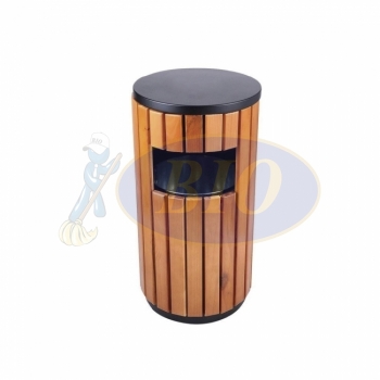 SSW01-FT Powder Coated + Wood Bin Round C/W Flat Top