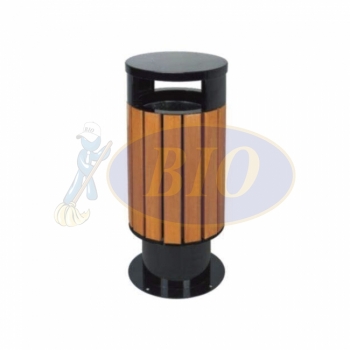 SSW02-FT Powder Coated + Wood Bin|Round|c/w Stand & Flat Top
