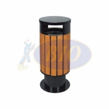 SSW02-FT Powder Coated + Wood Bin Round C/W Flat Top & 2 Holes