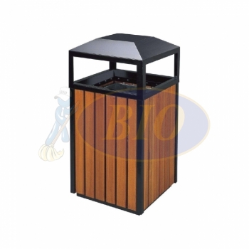 SSW42-FT Powder Coated + Wood Bin Square & Dome Top & 4 Holes