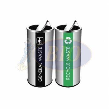 SS126-H Stainless Steel Recycle Bin Round C/W Flip Top (2-in-1)