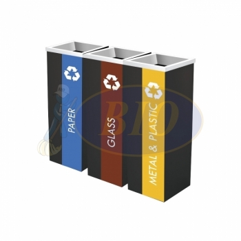 SS110-B Powder Coated Recycle Bin Square C/W Open Top (3-in-1)