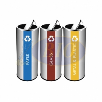 SS126-H Stainless Steel Recycle Bin Round C/W Flip Top (3-in-1)