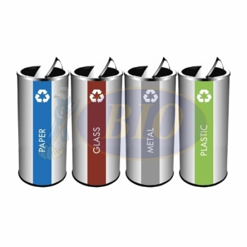 SS126-H Stainless Steel Recycle Bin Round C/W Flip Top (4-in-1)