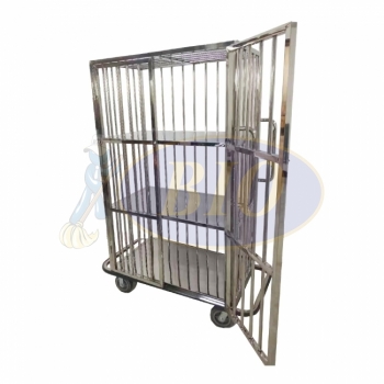 Stainless Steel 3 Tier Linen Collection Trolley c/w Door 067