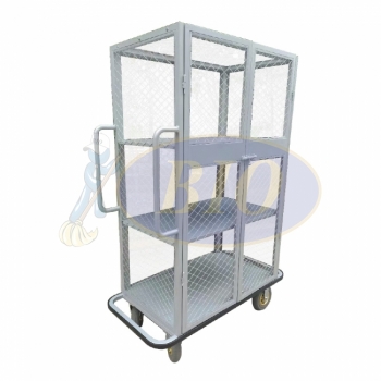 White Coated 3 Tier Linen Collection Trolley c/w Door 207