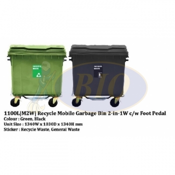1100L M2W Recycle mobile Garbage Bin 2 in 1 cw Foot Pedal