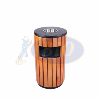 SSW01 Powder Coated + Wood Bin|Round|c/w Ashtray Top