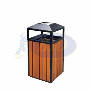 SSW42 Powder Coated + Wood Bin Square & Dome Top C/W Ashtray & 4 Holes